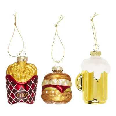Julgranskulor Ölglas med Snabbmat - 3-pack