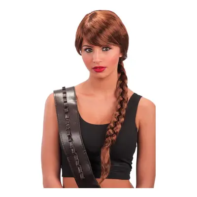 Brun Peruk med Lugg och Fläta - One size