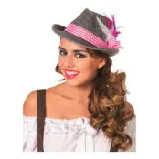 Tyrolerhatt Grå med Rosa Fjädrar - One size