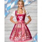 Vacker Burgundy Lyxig Dirndl-Oktoberfestklänning med Blommönstrat Förkläde